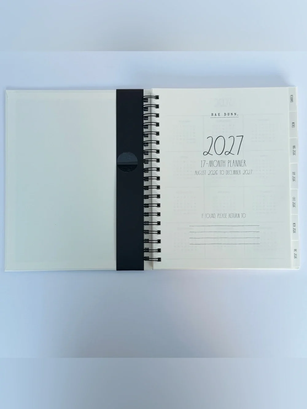 Rae Dunn 2027 Hard Cover Planner 17-month TWENTY TWENTY-SEVEN (Black/Ivory)
